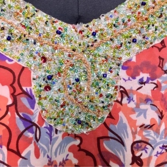 Free People | Multicolored Boho Beaded Floral Spaghetti Strap Mini Dress, Medium - Picture 7 of 7